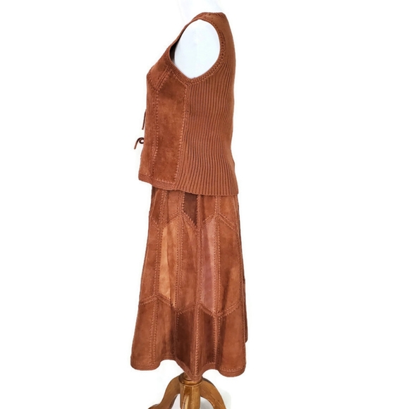 ✌️Vintage✌️1970's Leather/Suede and Crochet Vest and Skirt Set Festival Size S - Picture 6 of 17